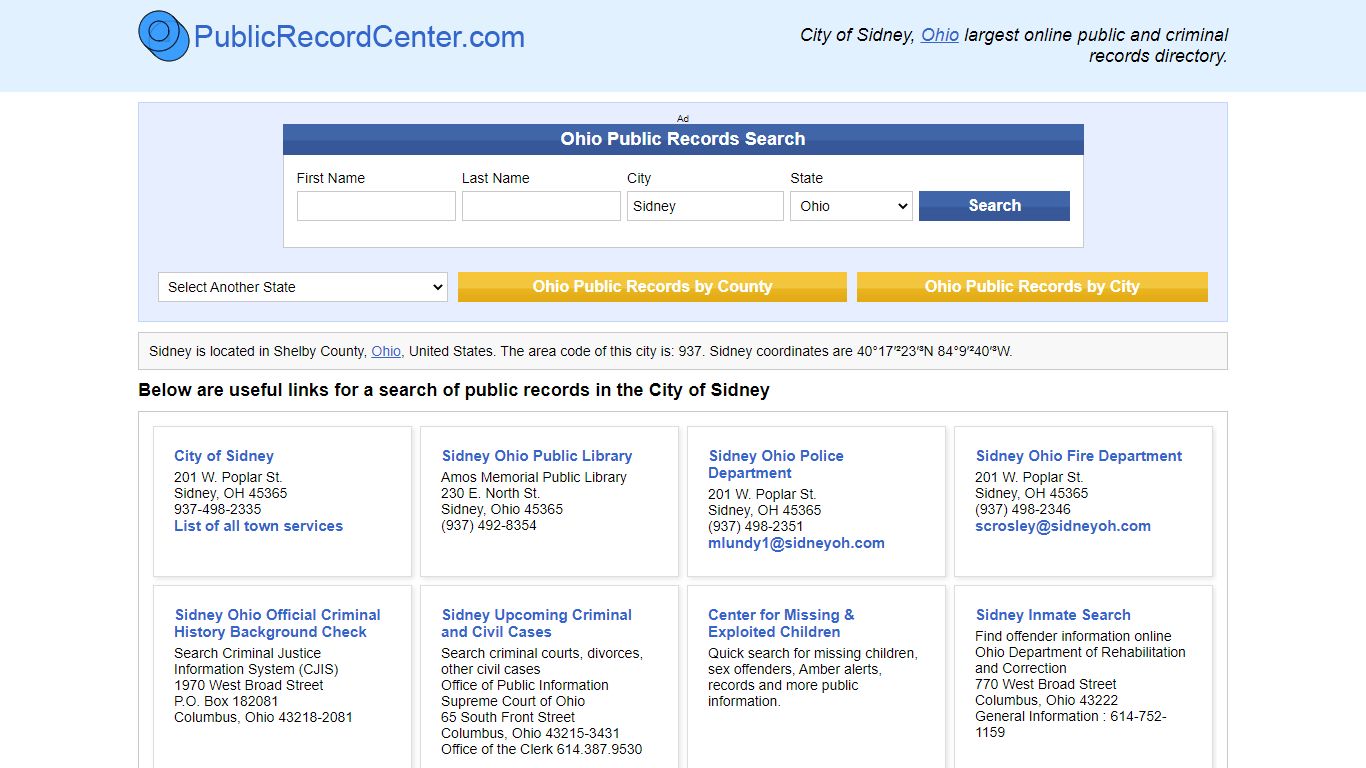 Sidney, Ohio Public Records and Criminal Background Check