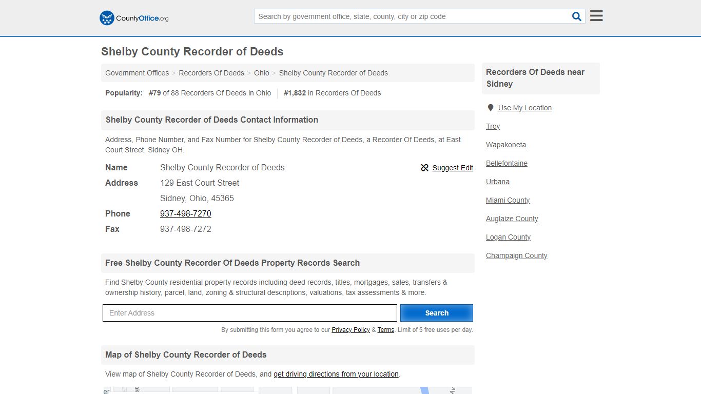 Shelby County Recorder of Deeds - Sidney, OH (Address, Phone, and Fax)